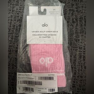 ALO Yoga Pink & White Unisex Half-Crew Athletic Sock